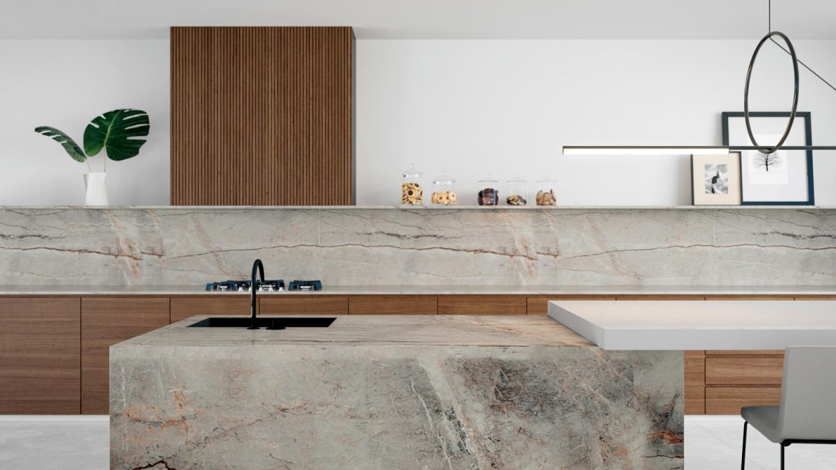 A stone kitchen after stone repairs have been done.