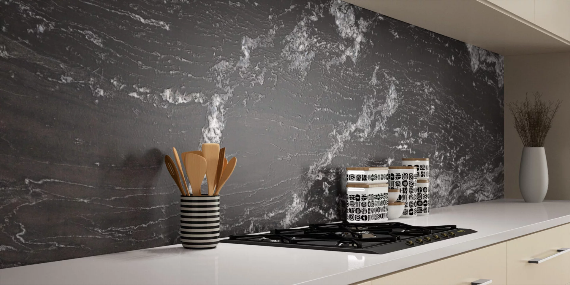 Close up of a stone kitchen