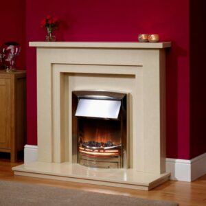 The Boulevard Fireplace which includes fire surrounds, hearth and back panel in micro marble material in white colour.