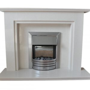 The Preston Fireplace with the Hearth, Panel & Fire Surrounds in Micro Marble material, in white colour.