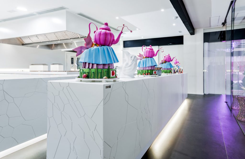 Eccentric foyer area showing commercial stone work