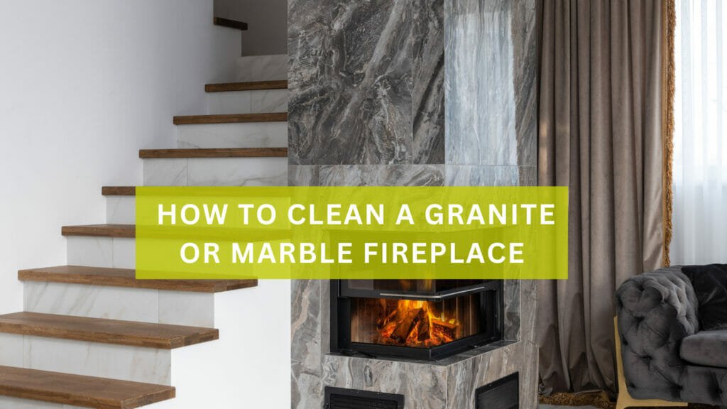 A luxury marble fireplace next to a staircase